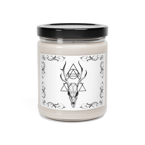 Framed Pagan Deer Skull Scented Soy Candle, 9oz White variation - USA Supplied